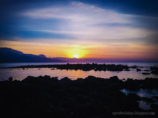 Natural Beauty Sunset Shine On Tropical Rocky Fishing Beach In The Evening At Umeanyar Village North Bali Indonesia