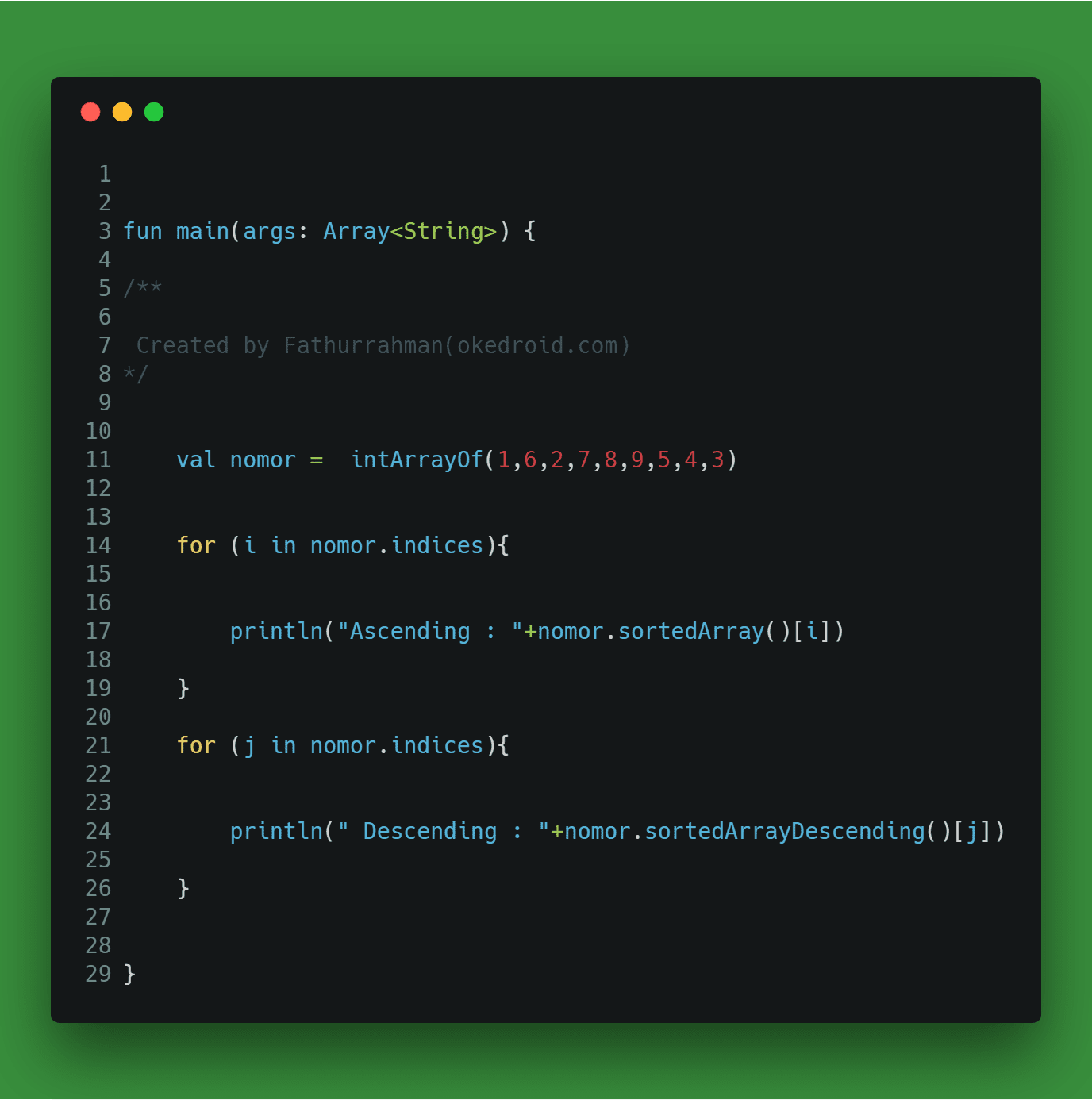 Belajar Cara Mengurutkan Data Pada Array Dengan Kotlin Okedroid Belajar Coding Java Android Tips Dan Trik