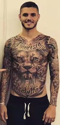 aa Inter Milan striker Mauro Icardi gets huge lion head tattoo covering his entire chest