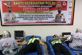 Sambut Hari Bhayangkara ke - 75, Polres Pelabuhan Makassar gelar Donor Darah