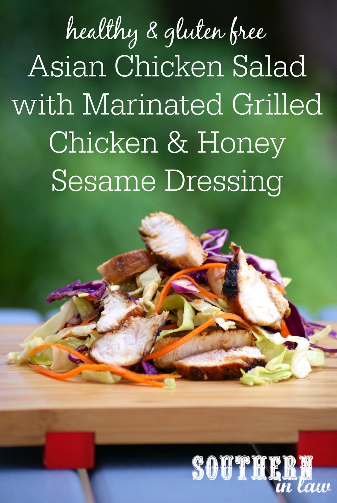 Healthy Asian Chicken Salad with Marinated Chicken Breast and Honey Sesame Dressing Recipe - low fat, gluten free, clean eating friendly, grain free, paleo