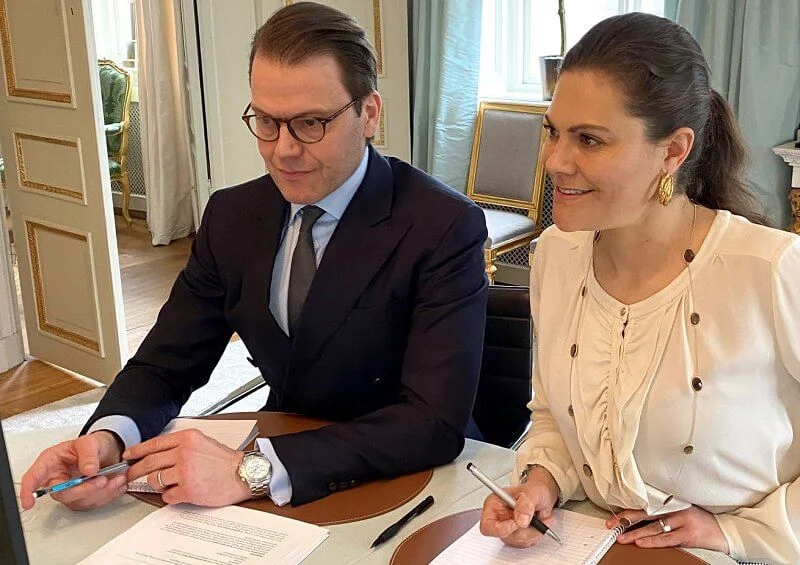 Crown Princess Victoria wore a cream ruffle blouse from By Malene Birger, and necklace from Misst, and a watch from Epoch