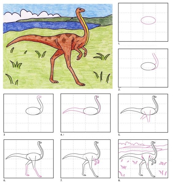 Huong dan ve khung long Ornithomimus theo tung buoc