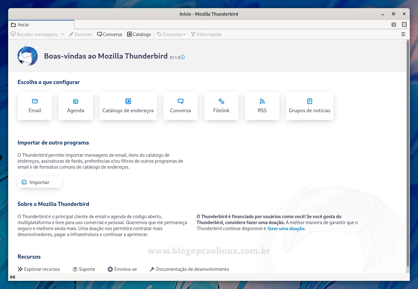 Mozilla Thunderbird executando no Fedora 35 Workstation