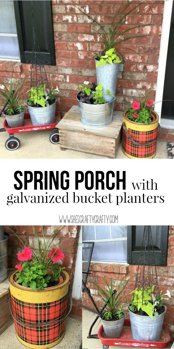 She's crafty Spring Porch galvanized bucket and repurposed vintage