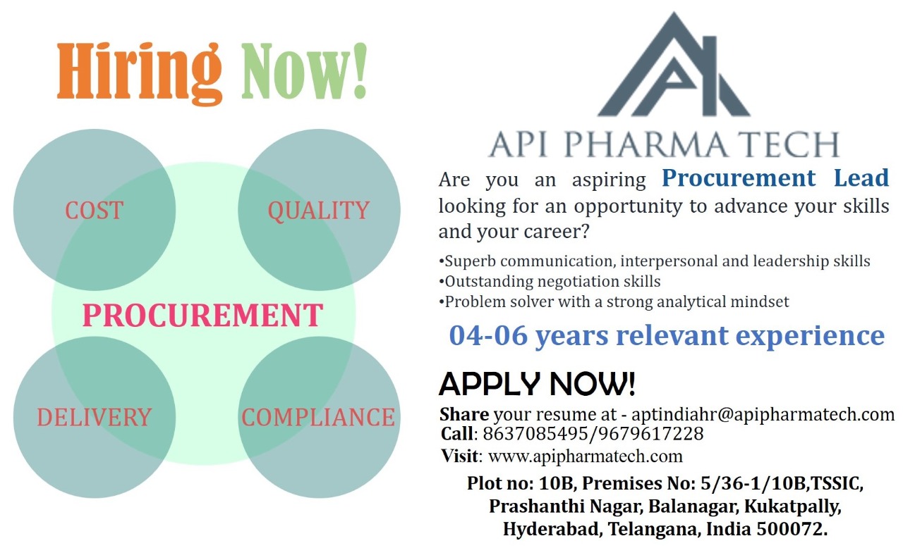 API Pharma Tech Hiring Procurement Lead Position Apply Now