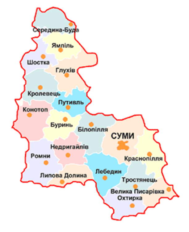 Сума где находится. Сумская область на карте Украины. Сумская обл на карте Украины. Карта Сумской области Украина. Карта Сумской области подробная.
