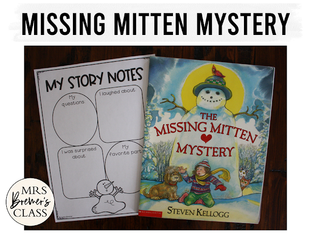 The Missing Mitten Mystery book study activities unit with Common Core aligned literacy companion activities & craftivity for Kindergarten & First Grade