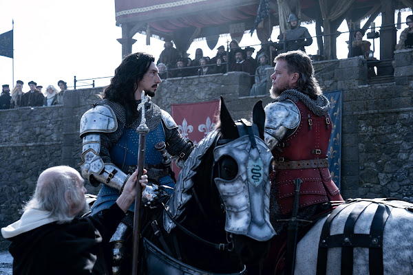 The Last Duel Adam Driver as Jacques Le Gris and Matt Damon as Sir Jean de Carrouges