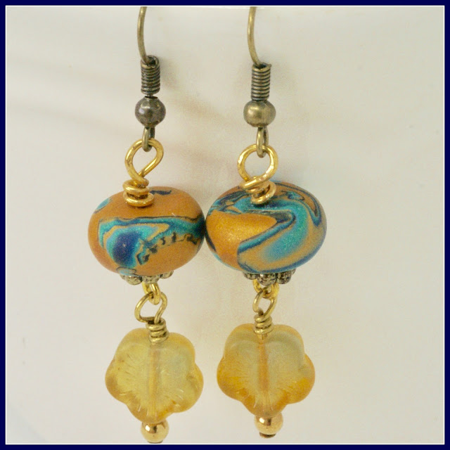 Yellow and teal floral earrings