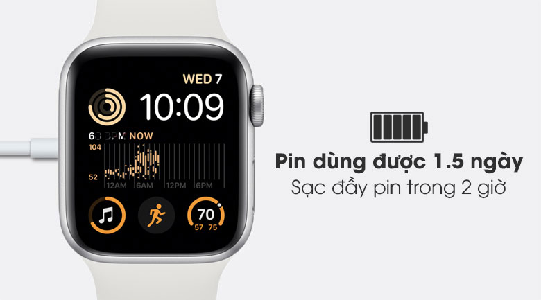 Đồng hồ Apple Watch SE (2022) GPS 44mm Silver - Viền nhôm, dây cao su - MNK23VN/A - Hàng chính hãng