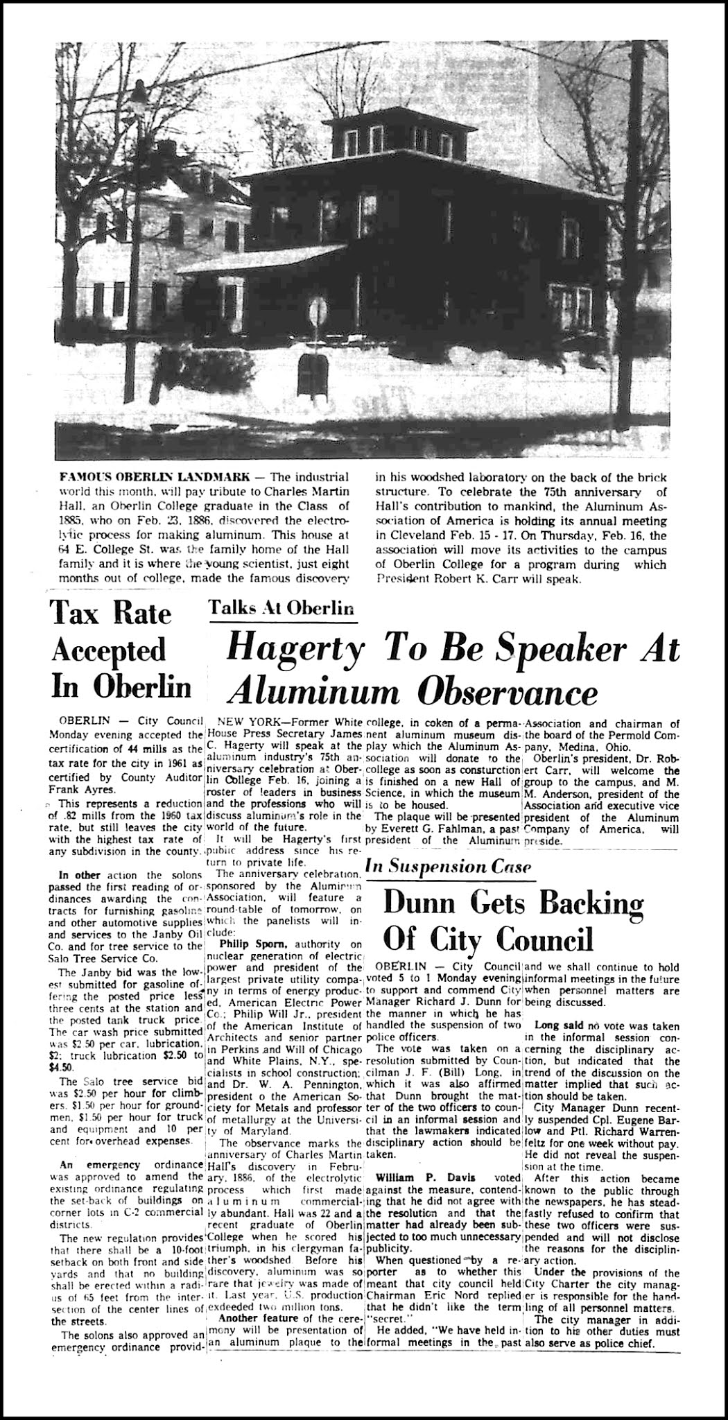 Brady's Bunch of Lorain County Nostalgia Oberlin in the News Feb. 1961