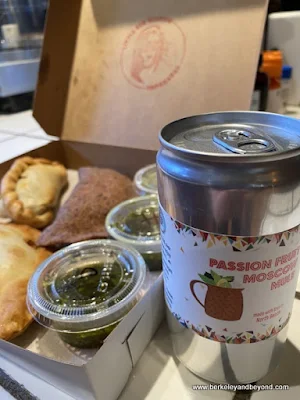 empanadas and canned cocktail from Little Red Window in San Francisco, California