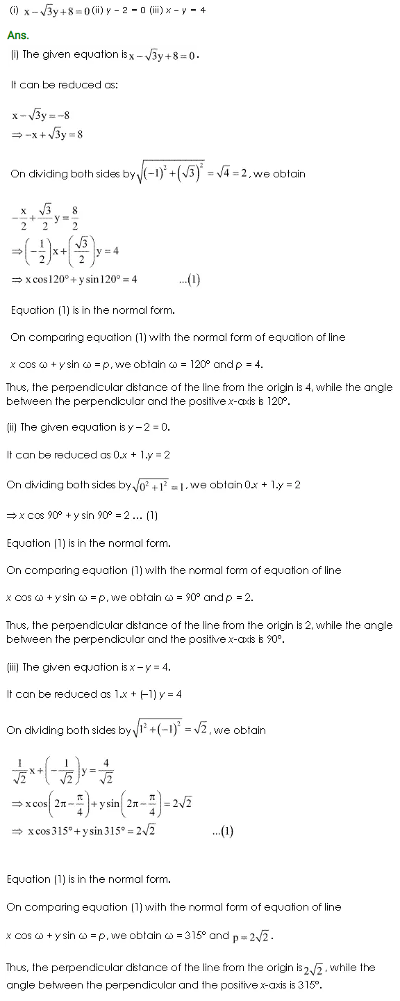 NCERT Maths Solutions Class 11th Chapter 10 Straight Lines Exercise 10.3