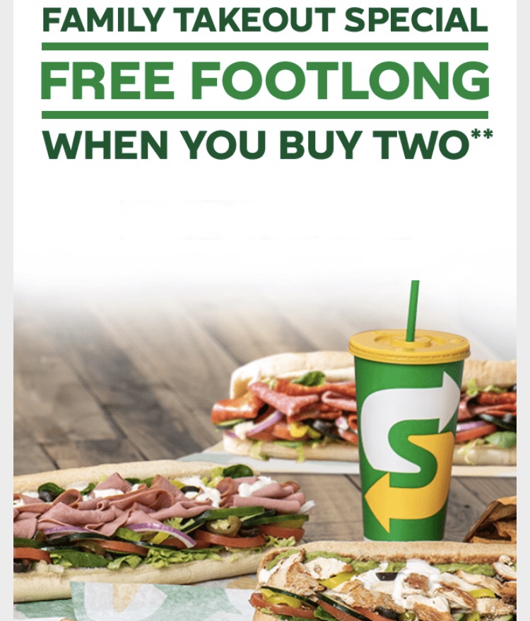 Subway Buy 2 Footlongs Get One FREE