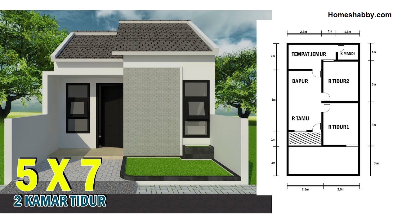 Desain Rumah Minimalis 2 Kamar Ukuran 5x7 - Modern Minimalis