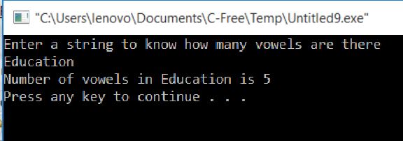 All C Programs: Program 32:To Count number of vowels in a string