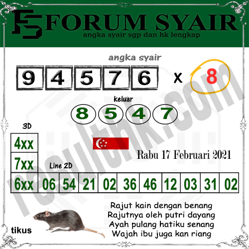 Prediksi Sgp Rabu 17 Februari 2021 Togel Singapura Resulthk Com