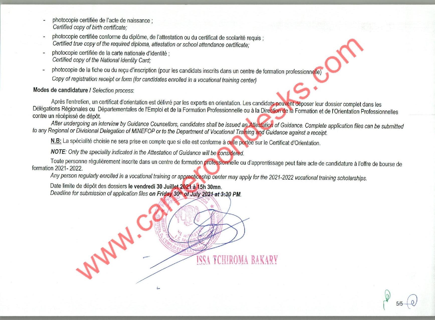 Bourses Nationales de Formation Professionnelle MINEFOP 2021 Bourses Nationales de Formation Professionnelle MINEFOP 2021