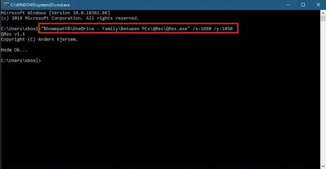 How to change screen resolution using command line on window 10