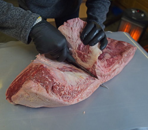 Trimming a whole brisket down into flat and point