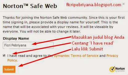 Cara Verifikasi Blog Ke Norton Safe Web 3 - Ficri Pebriyana