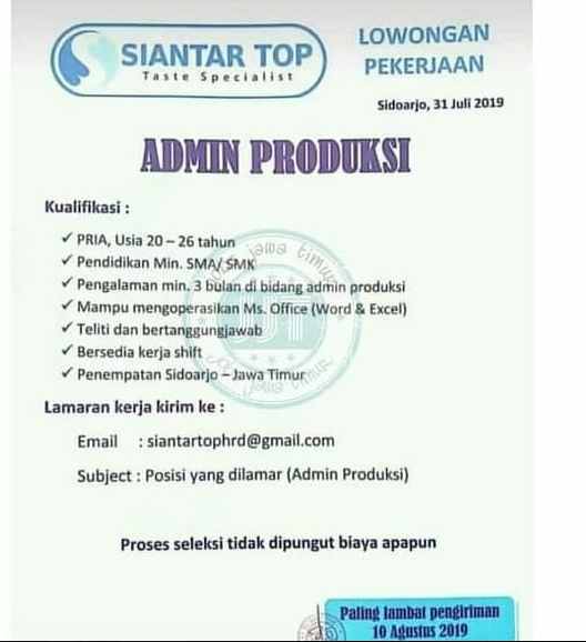 Lowongan Kerja Admin Produksi Pt Siantar Top Lowongan Kerja Lowongan Kerja Admin Produksi Pt Siantar Top Lowongan Kerja