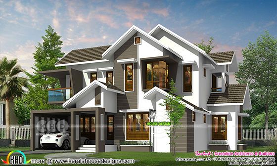 Mixed roof modern house rendering
