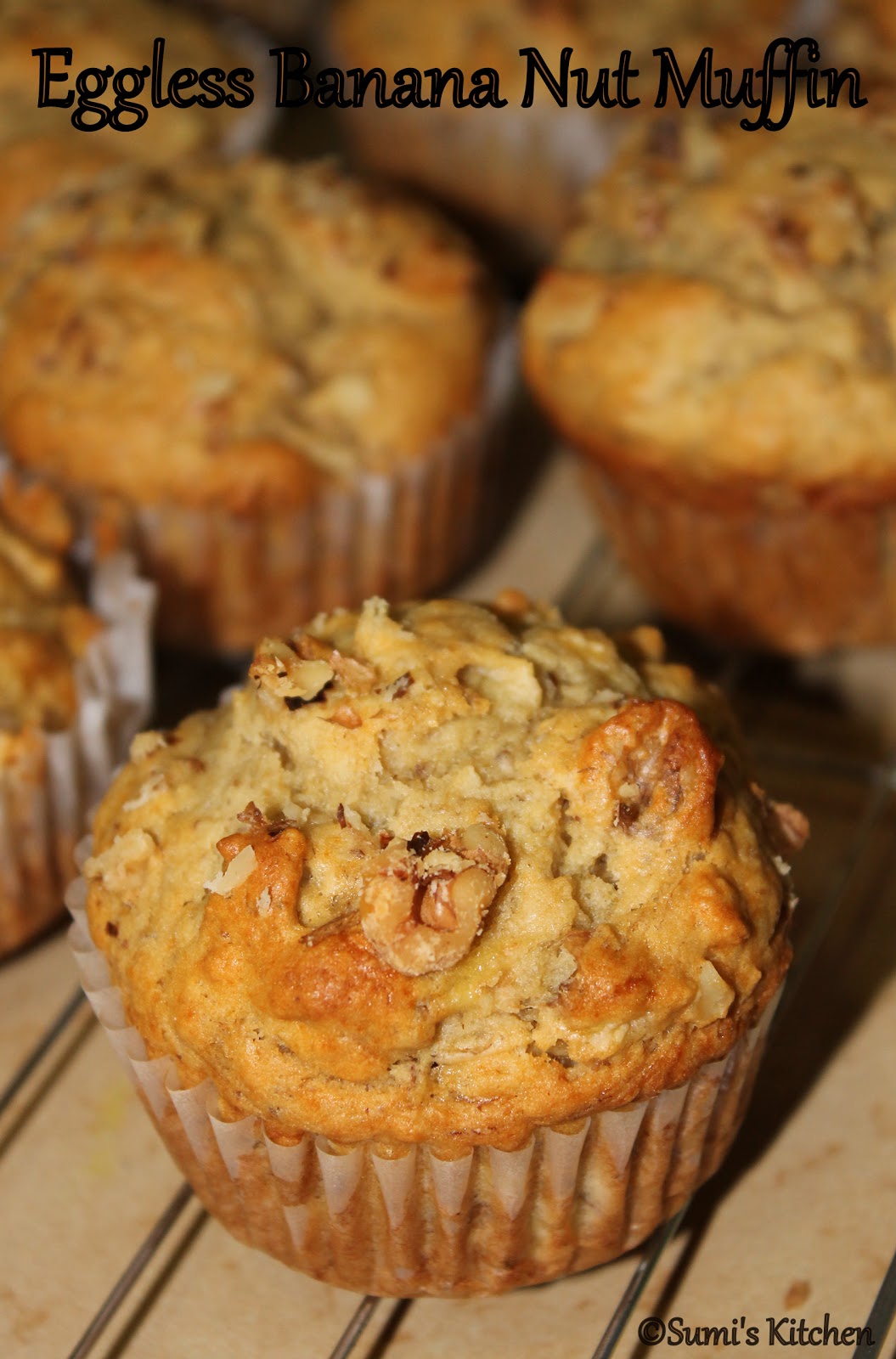 Sumi's Kitchen Eggless Banana Nut Muffin