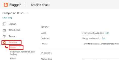 Jadi inilah gambaran dari menu setelan dasar yang ada di dashboard blogger.com dan kita akan membahasnya kali ini