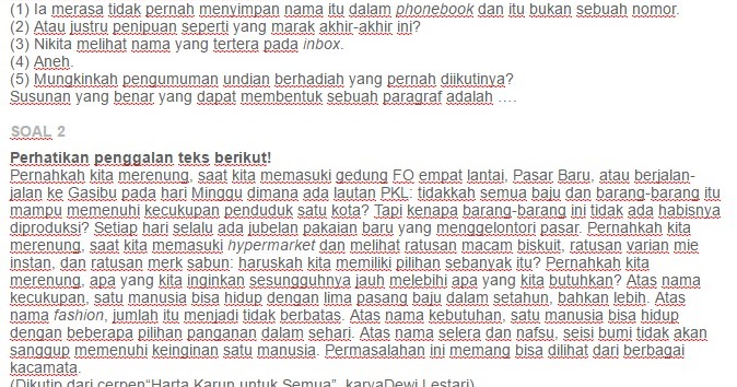 Contoh Soal Menyunting isi sesuai dengan struktur isi teks