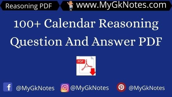 100+ Calendar Reasoning Question And Answer in Hindi PDF - My Gk Notes
