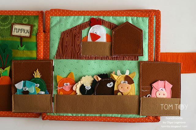 Handmade cloth quiet busy book for Sergio, finger puppets barn, развивающая книжка