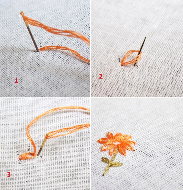 Hướng dẫn thêu mũi lazy daisy