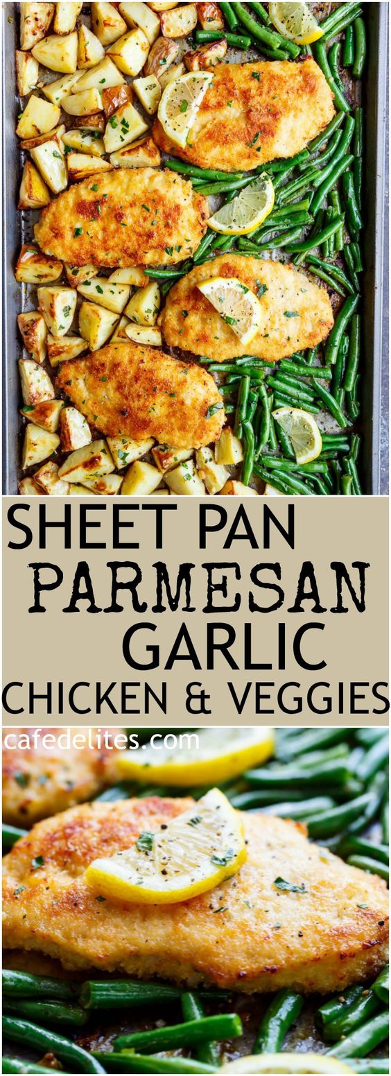 Crispy Sheet Pan Lemon Parmesan Garlic Chicken & Veggies | Simply ...