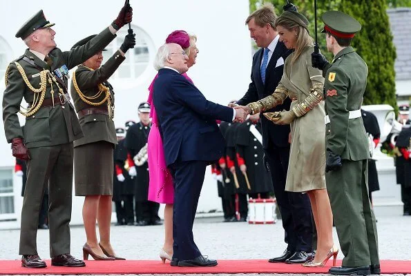 Queen Maxima wore a outfit from Claes Iversen 2019 collection. Michael D Higgins and his wife Sabina Higgins