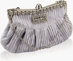 Silver Bridal Pleated Crystal Evening Clutch Bag (24cm x 13cm) with PreciousBags Dust Bag