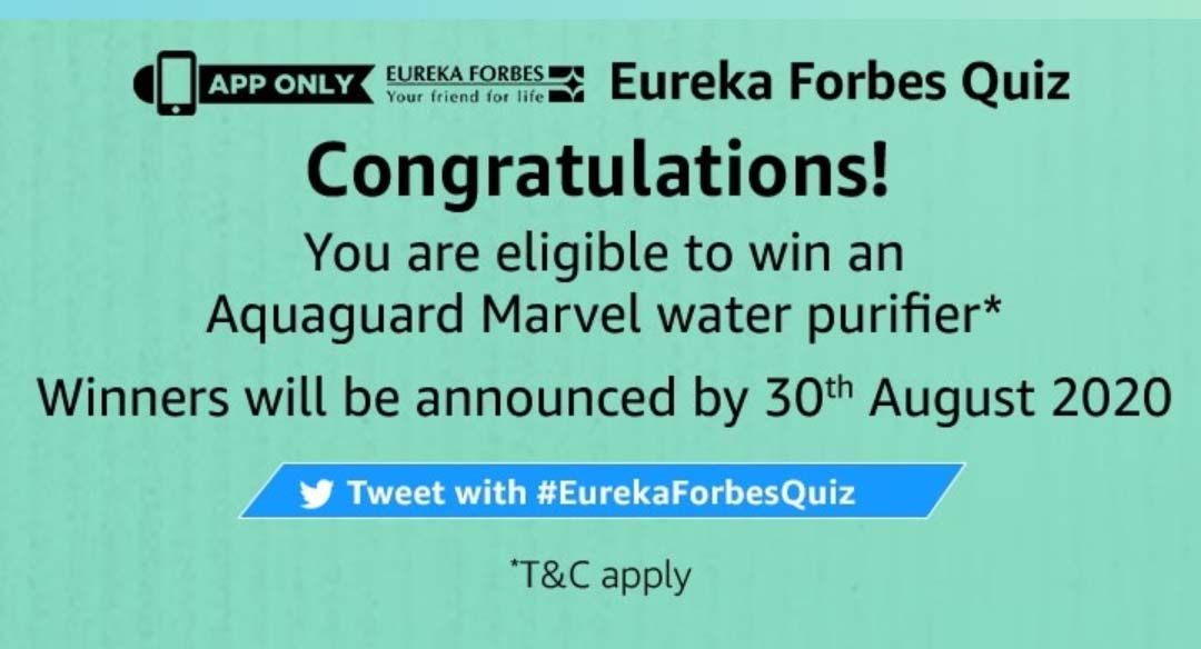 Amazon Eureka Forbes Quiz Answers Today Win Aquaguard &hellip;