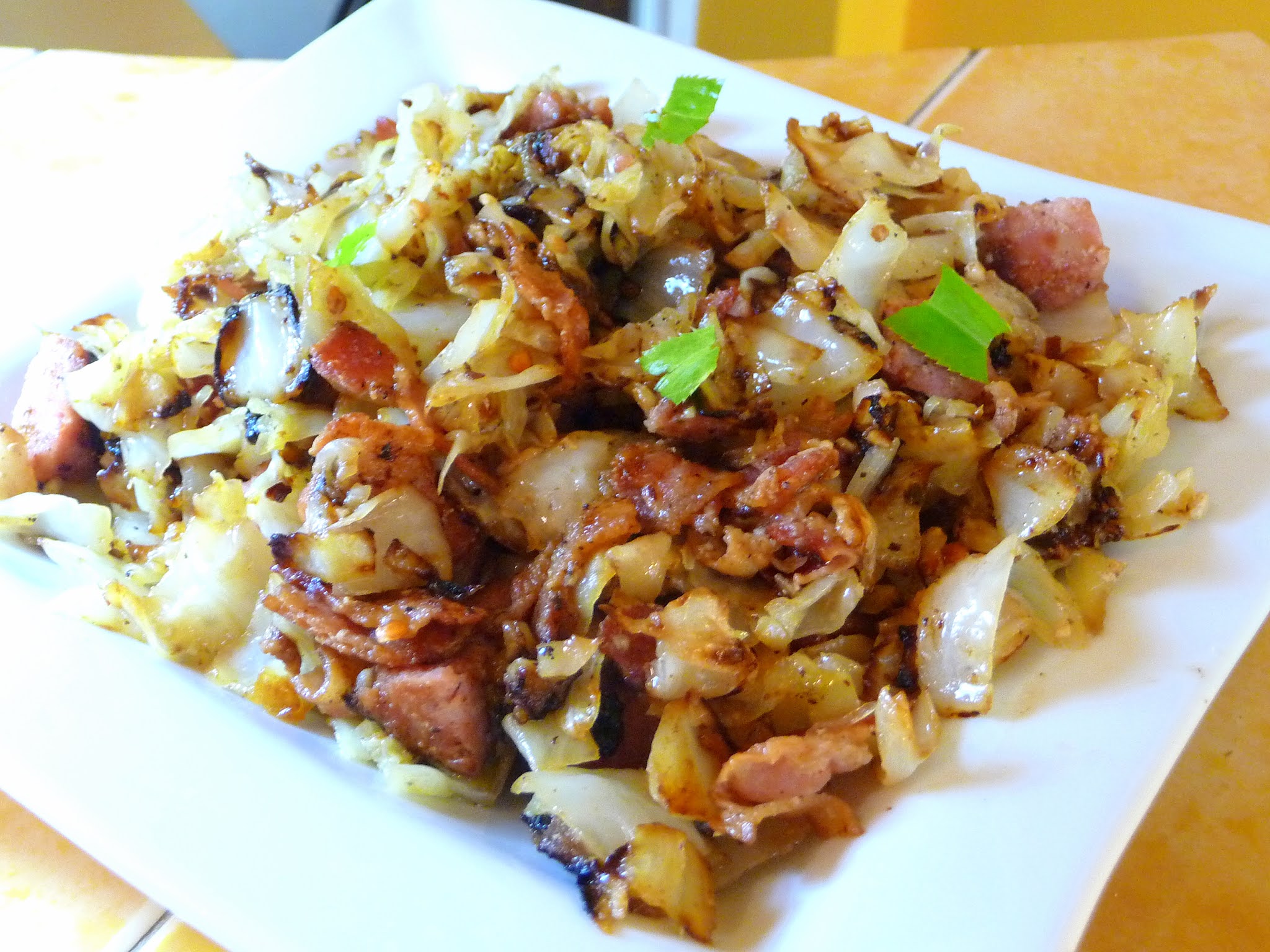 FRIED CABBAGE, SAUSAGE AND BACON