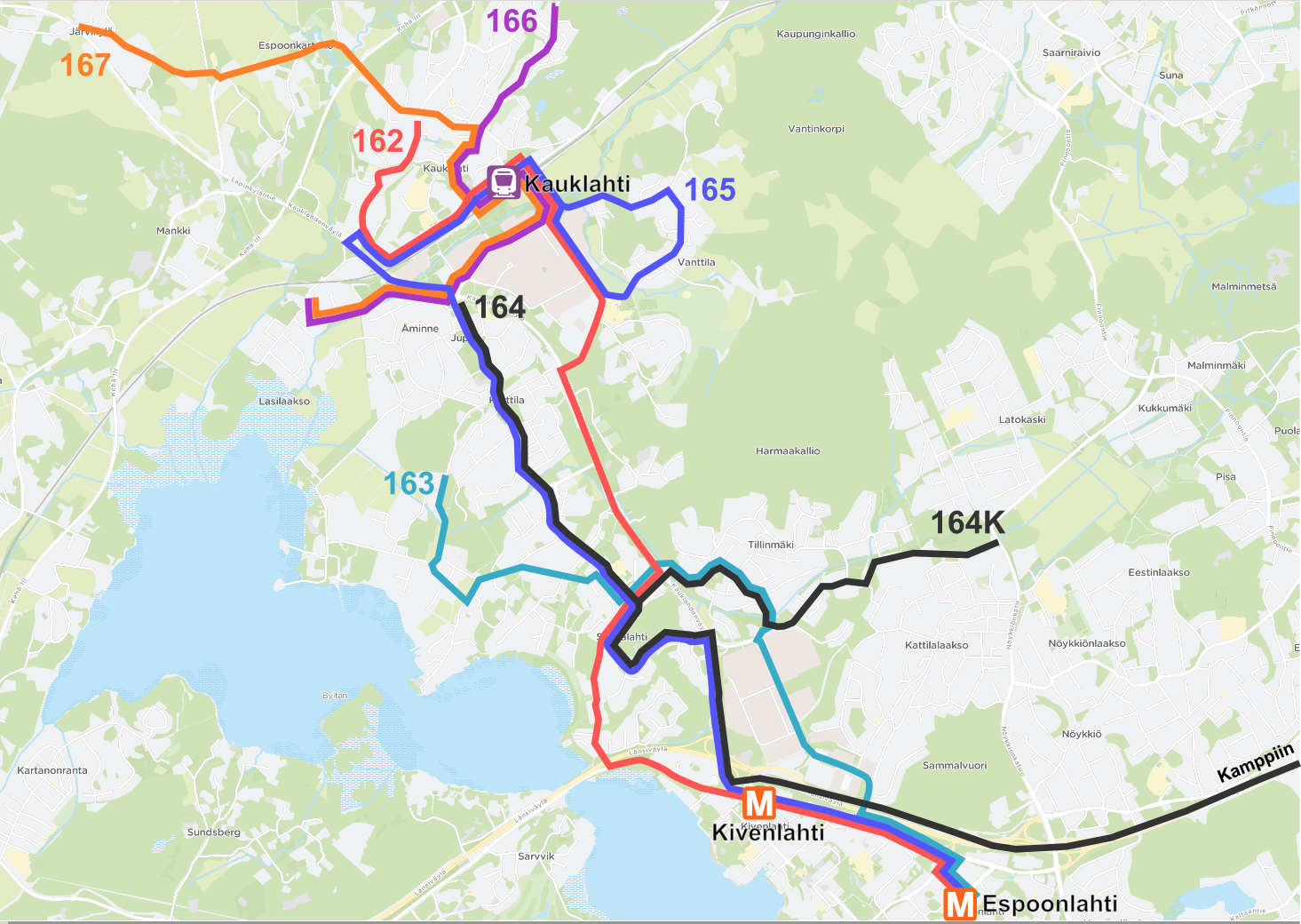 Metro Kivenlahteen – uusi bussilinjasto: 2020