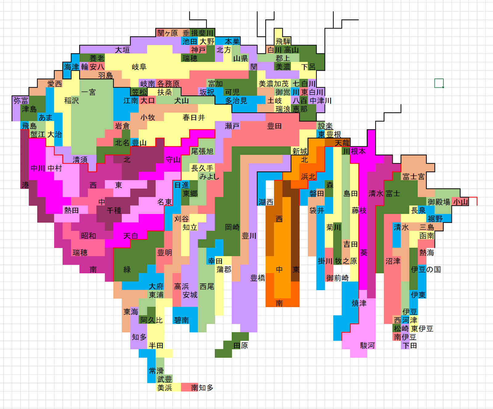 Simpleways 日本の人口分布 市町村別 面積地図 東海地方版