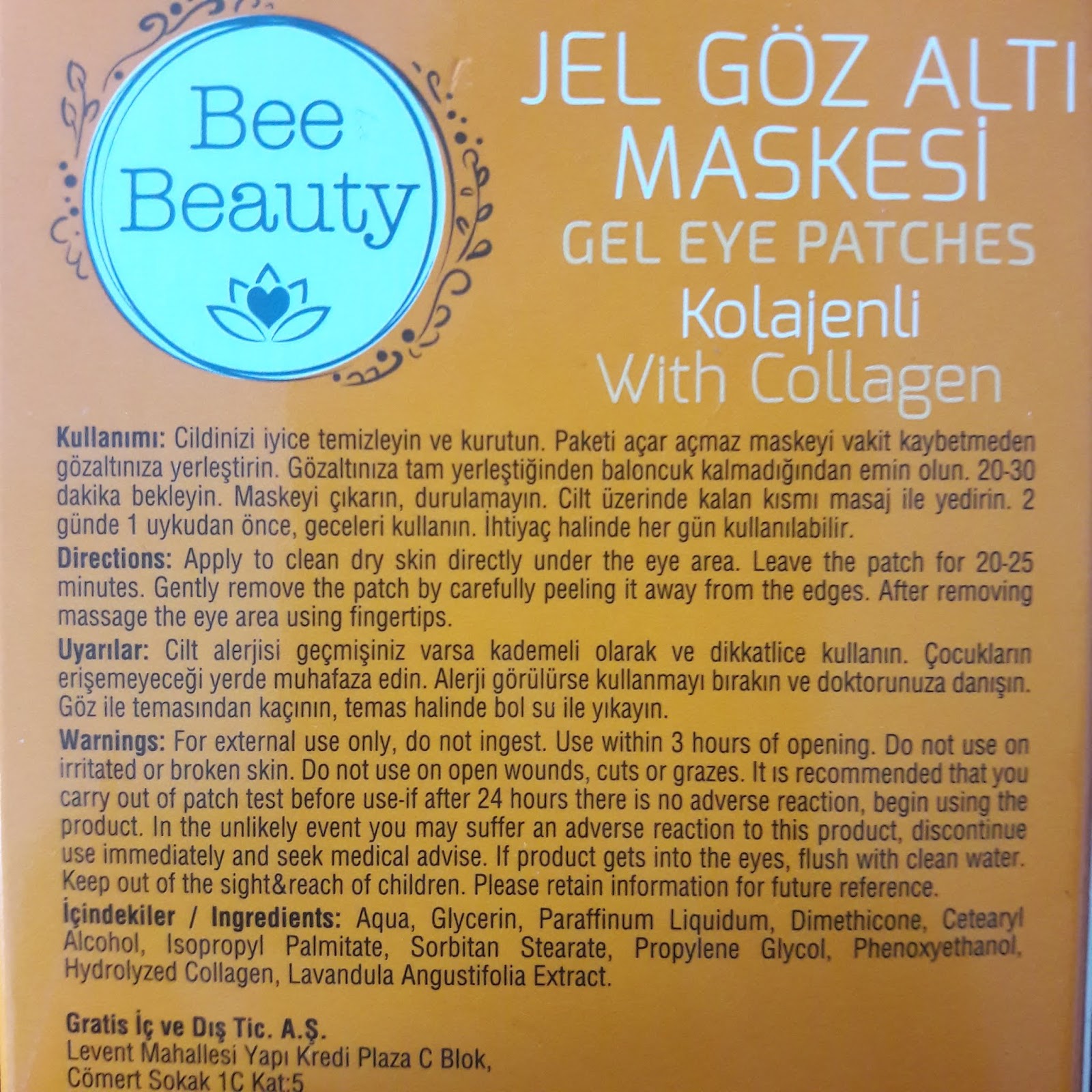 Bee Beauty Jel Goz Alti Maskesi Makyaj Diyari