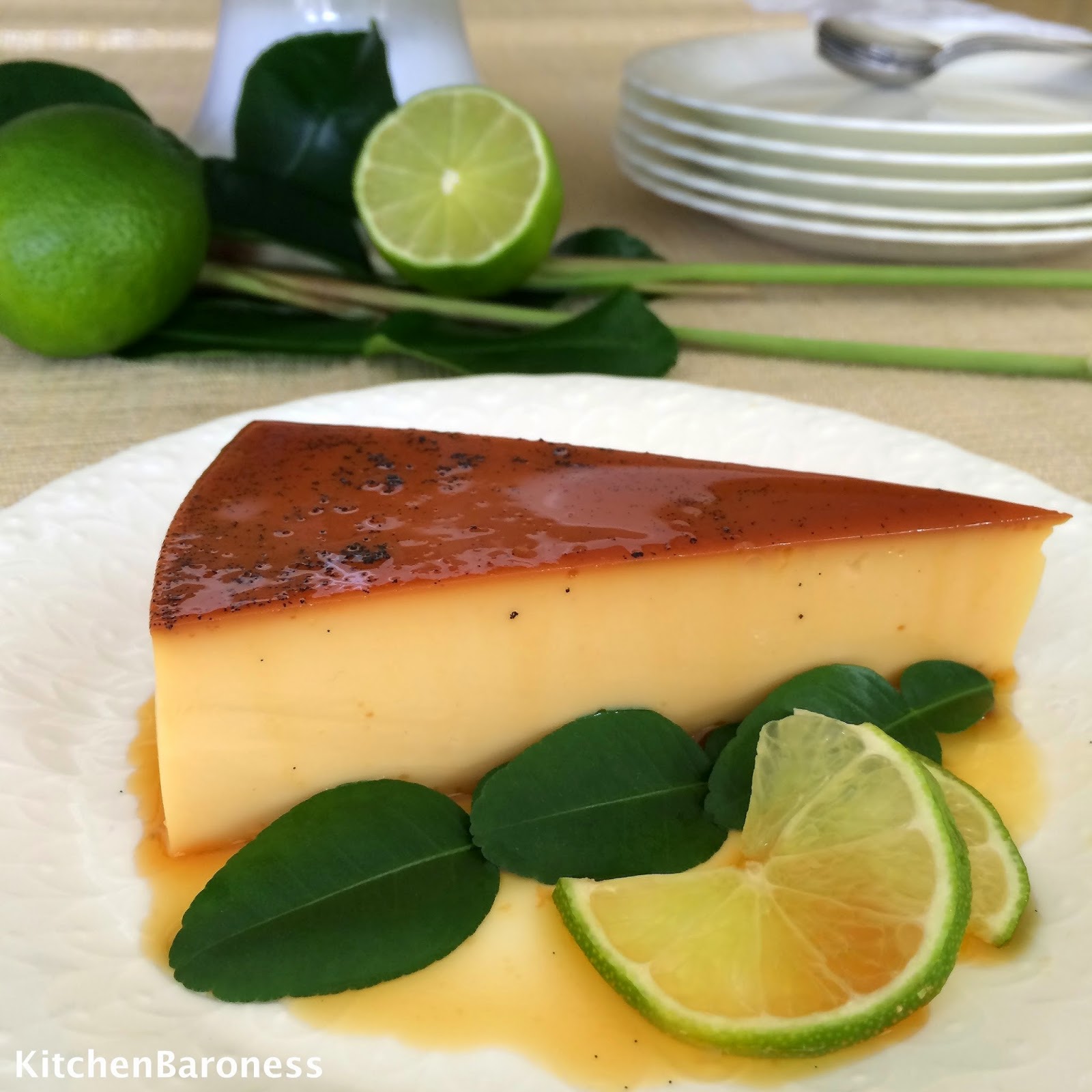 KitchenBaroness Mexican Inspired Lime and Lemongrass Infused Caramel Flan