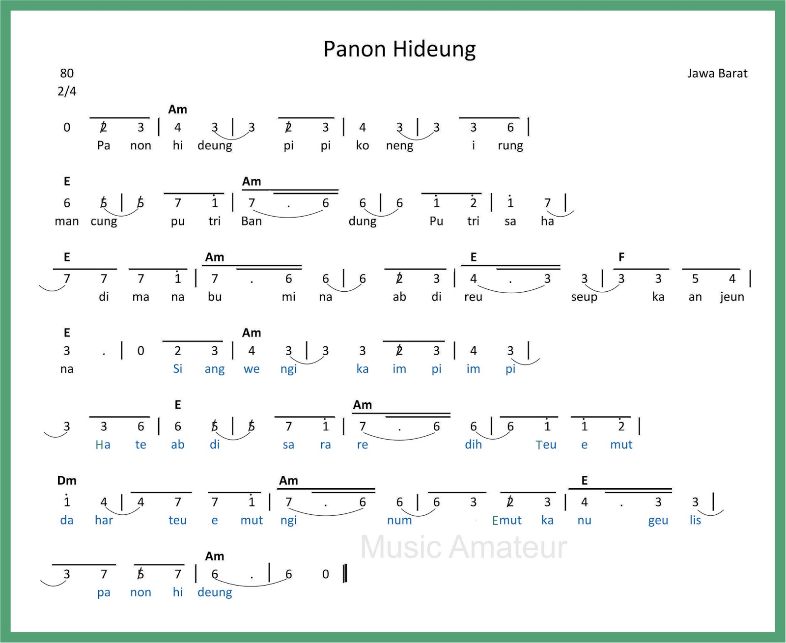 Lirik Lagu Daerah Jawa Barat Panon Hideung