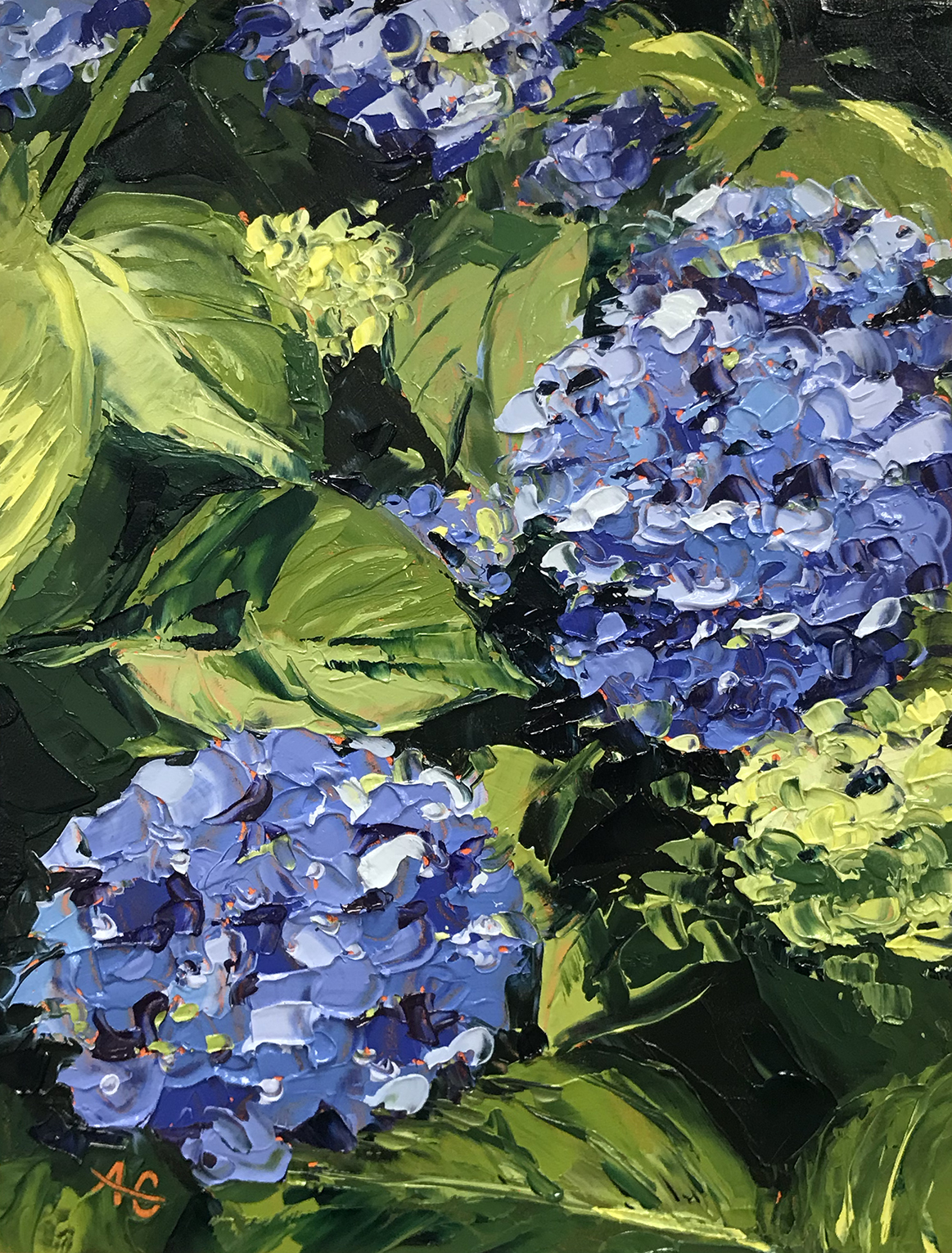 Ann Gorbett Palette Knife Painting High on Hydrangeas