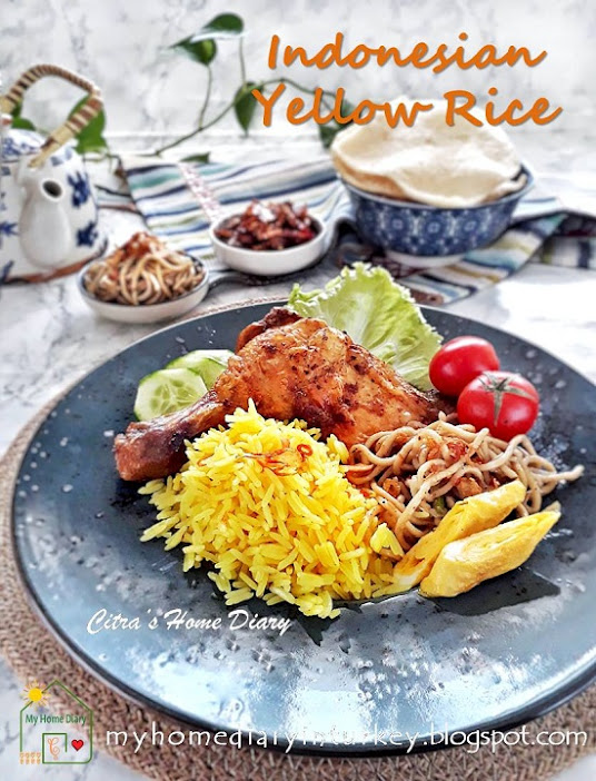 NASI KUNING DAN AYAM BAKAR BUMBU KUNING/ INDONESIAN COCONUT TURMERIC RICE AND GRILLED CHICKEN. Best and authentic recipe. | Çitra's Home Diary. #resepnasikuning #Indonesianfoodrecipe #yellowcoconutrice #turmericrice #coconutrice #foodphotographyrice #ricerecipe #asianfoodrecipe #endonezyamutfağı