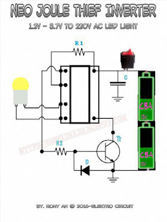 gambar neo joule thief inverter 1.5v to 220v ac led light skema circuit