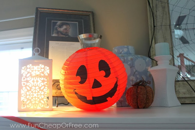 Halloween lantern on a mantel, from Fun Cheap or Free