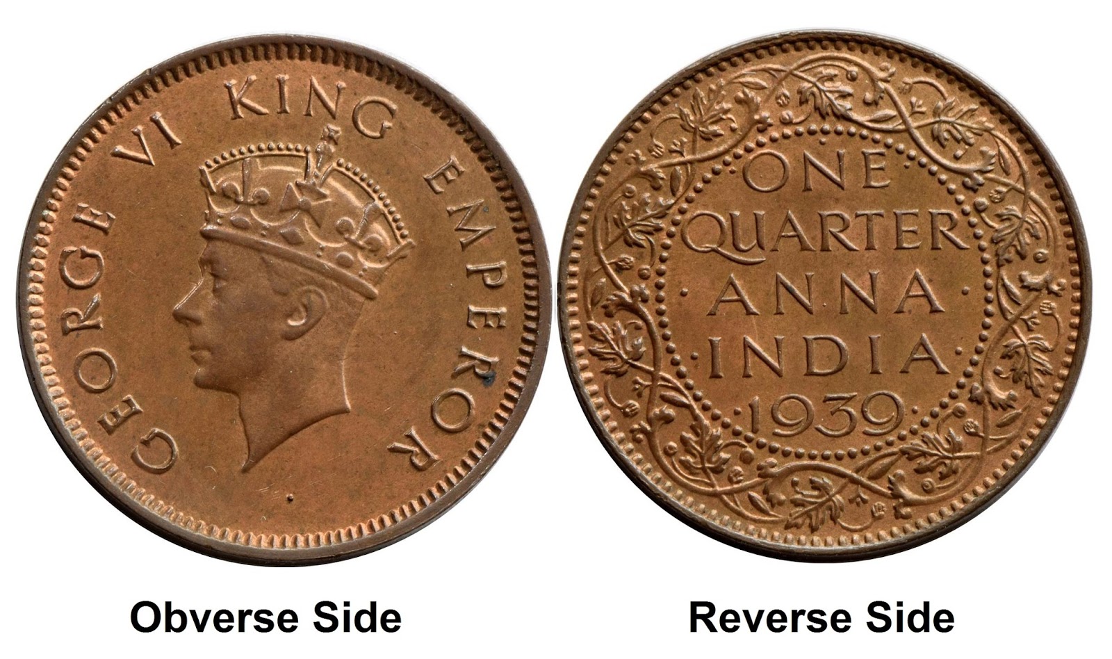 Indian Coins Value Value Of George VI One Quarter Anna 1938 1942 A D 