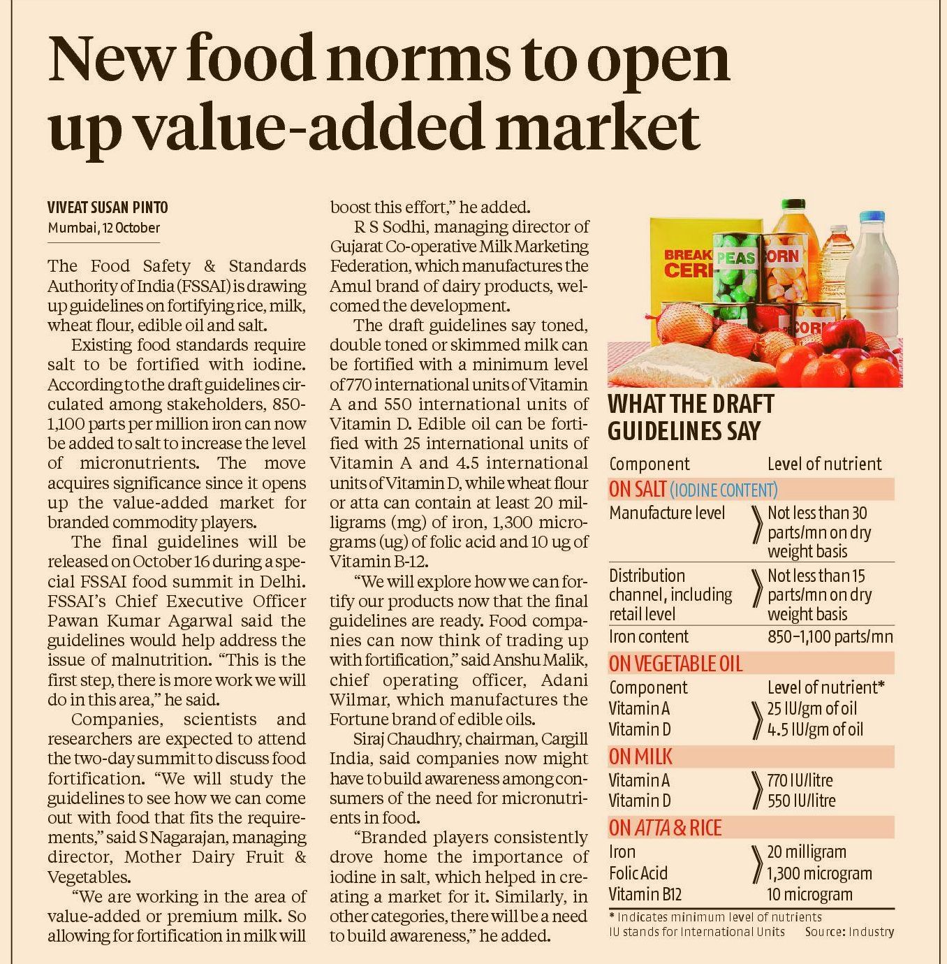 FOOD SAFETY LATEST New food norms to open up valueadded market